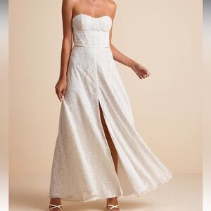 NWT Lulus Eldoria White Lace Strapless Bustier Maxi Dress
